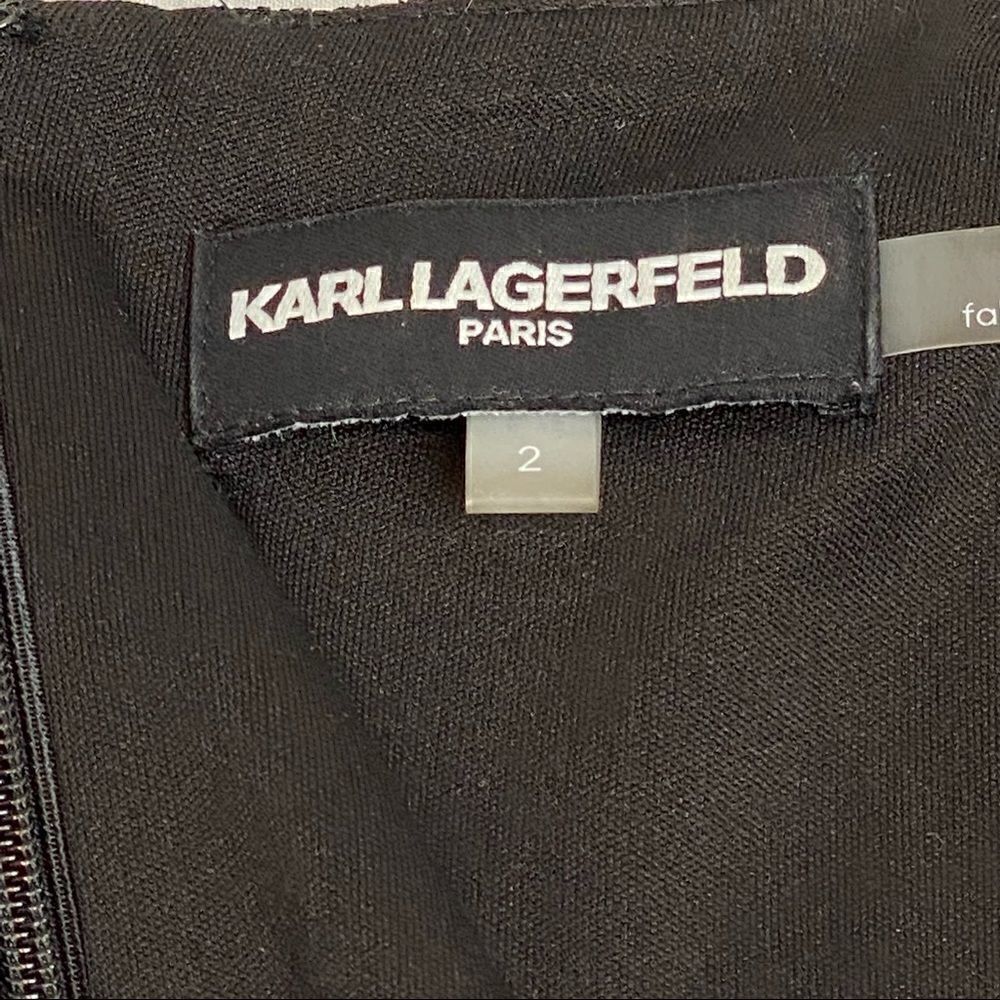 Karl Lagerfeld black with white trim V-neck bell sleeve dress size 2 - Picture 15 of 16